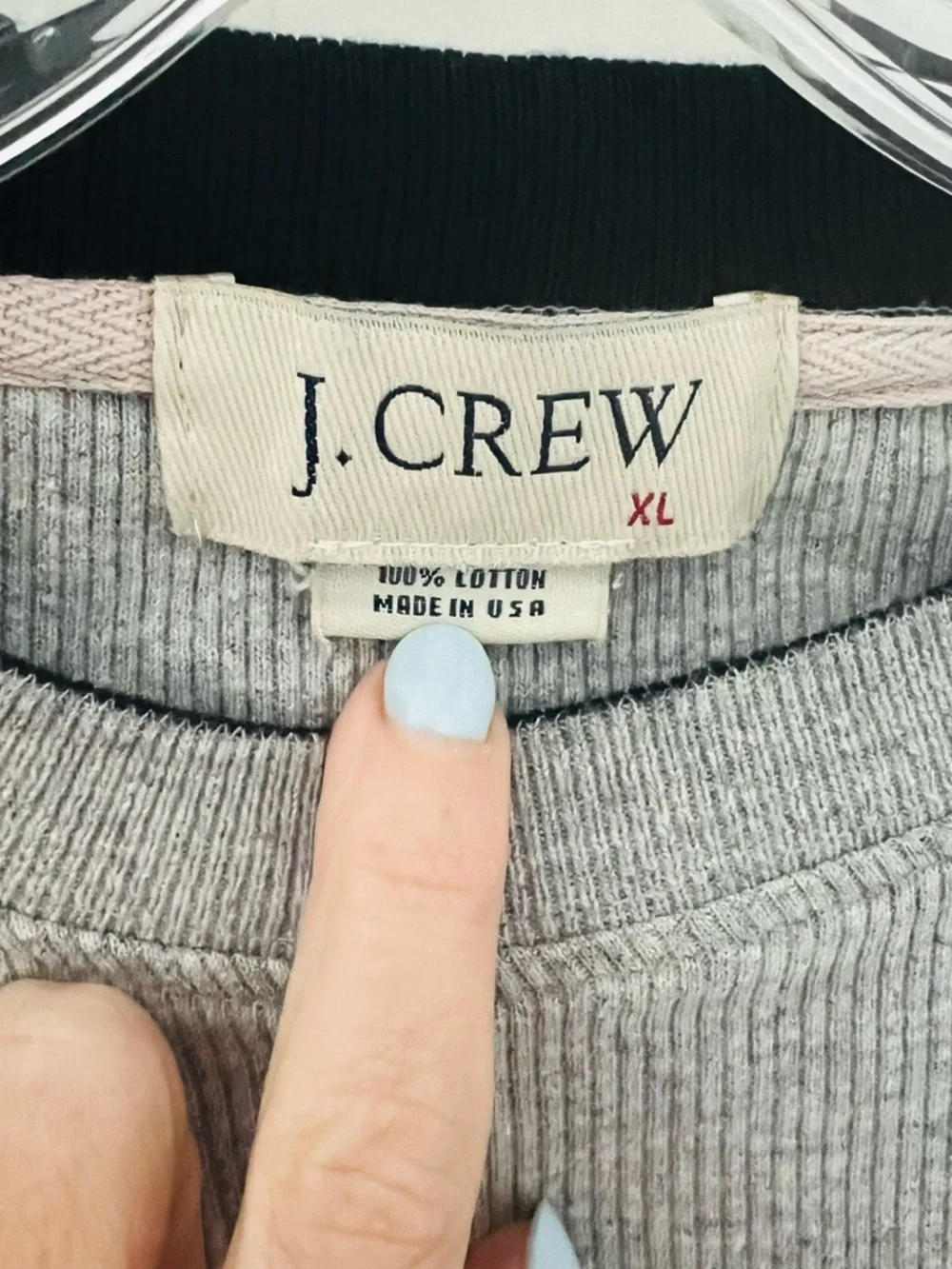 J. Crew Men's Cotton Crewneck Sweater-Tee Light Gray Ribbed XL